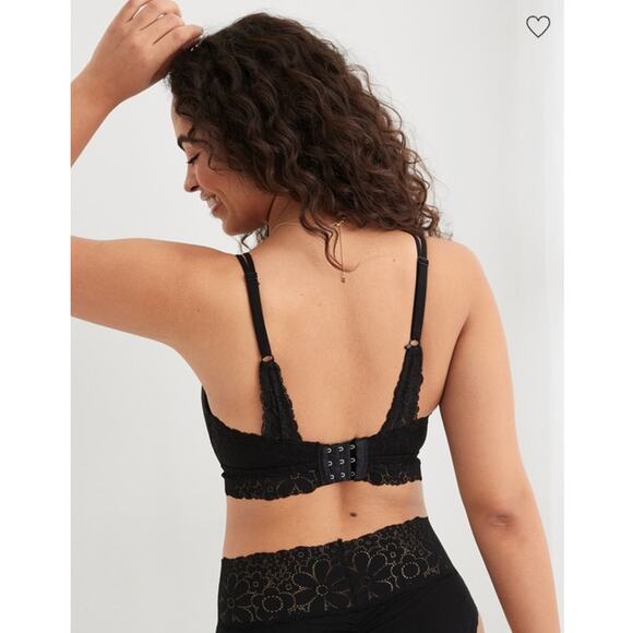 Aerie Real Happy Black Wireless Lightly Lined Candy Lace Bra Size 34C - Picture 2 of 11